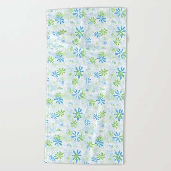 Blue and Green Floral Pattern Beach Towel