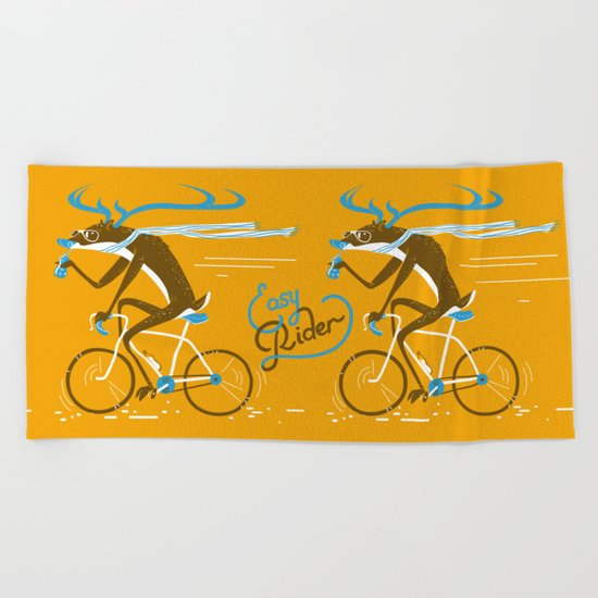 Easy Rider // (cycling hipster deer) Beach Towel