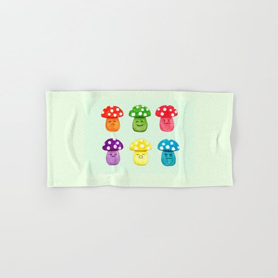 cute mushroom emoji watercolor painting Hand & Bath Towel