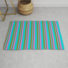 [ Thumbnail: Green, Dark Turquoise, and Orchid Colored Lined/Striped Pattern Rug ]