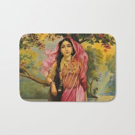 Goddess of Spring, Vasantika by Raja Ravi Varma Bath Mat
