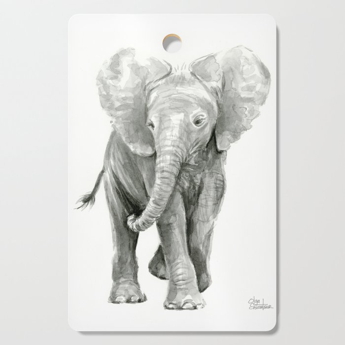 Baby Elephant Watercolor Cutting Board