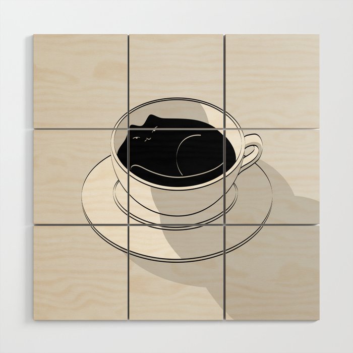 Coffee Cat 5: Black Catfee Wood Wall Art