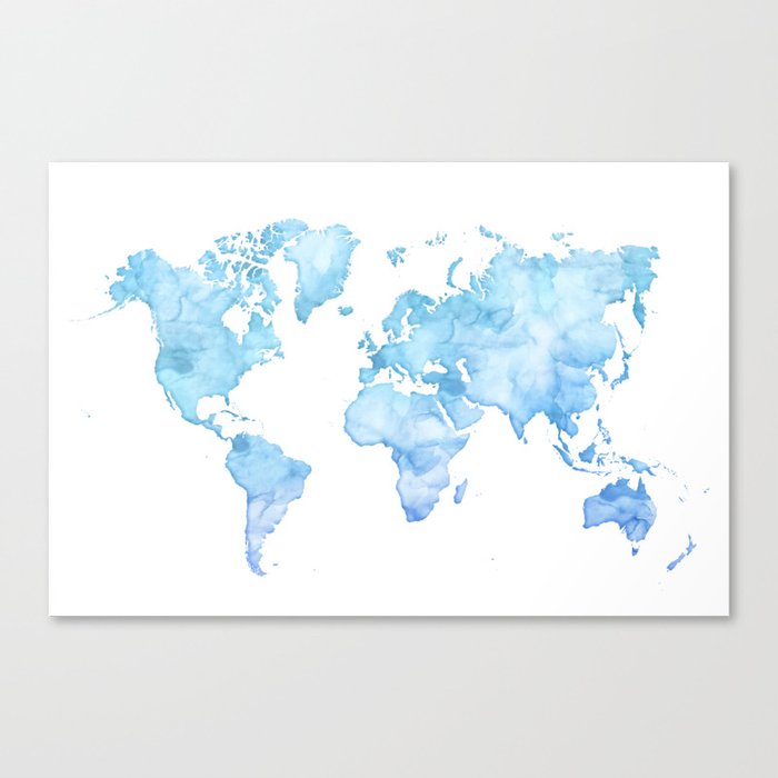 Light Blue Watercolor World Map Canvas Print By Blursbyaishop