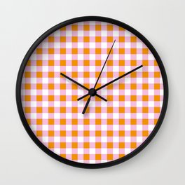 Pink and Orange Gingham Pattern | Gingham Patterns | Plaid Patterns | Chequered Patterns | Wall Clock | Lumberjack, Chequeredpattern, Graphicdesign, Eclecticatheart, Checkpattern, Checked, Chequered, Pinkpatterns, Vintagestyle, Classicpatterns 
