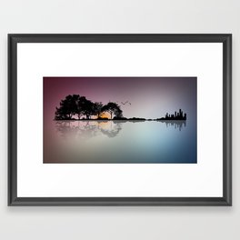 Shape of Guitar Trees Reflection on Water Framed Art Print
