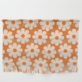 Sweet Retro Flowers Floral Pattern Orange and Cream Wall Hanging