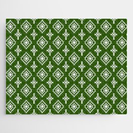 Green and White Native American Tribal Pattern Jigsaw Puzzle