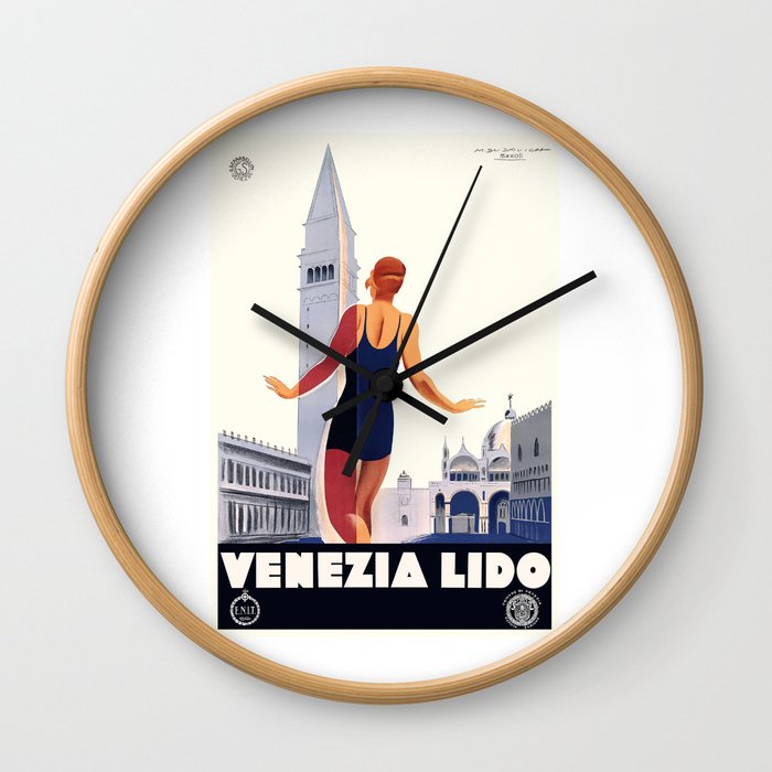1930 Italy Venezia Lido ENIT Travel Poster Wall Clock
