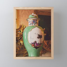 Medieval castle life | Porcelain hand painted vase with golden rim | Royal pottery Framed Mini Art Print
