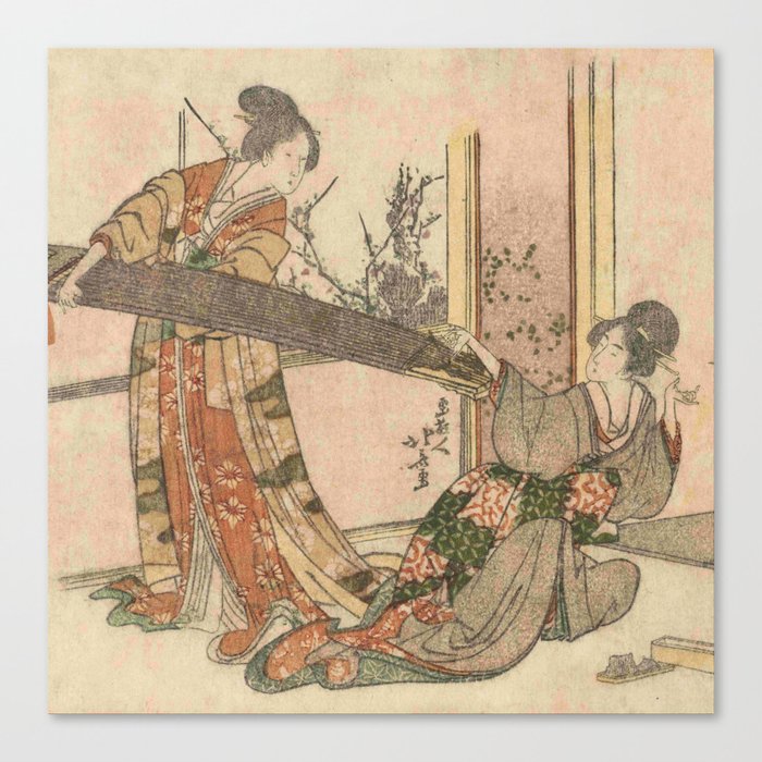 Hokusai, Two women with a koto Canvas Print