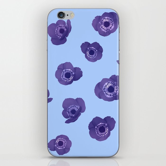 Very Peri Poppy Flower in Teal Blue Background iPhone Skin