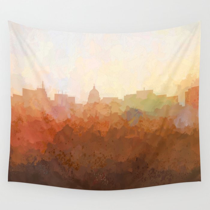 Madison, Wisconson Skyline - In the Clouds Wall Tapestry