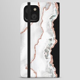 White & Rose Gold Agate Texture 04 iPhone Wallet Case