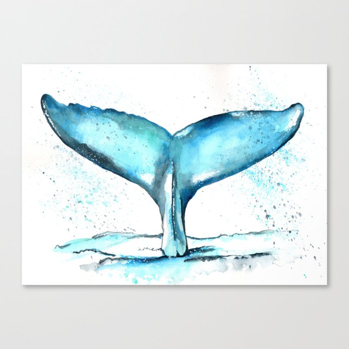 Coastal. Whale. Watercolor. Canvas Print by Kasia Blanchard