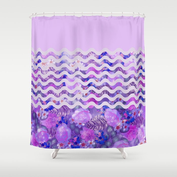 Geometrical Lilac Pink Watercolor Tropical Floral Shower Curtain