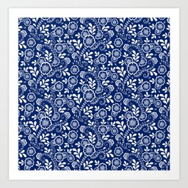 Blue And White Eastern Floral Pattern Art Print
