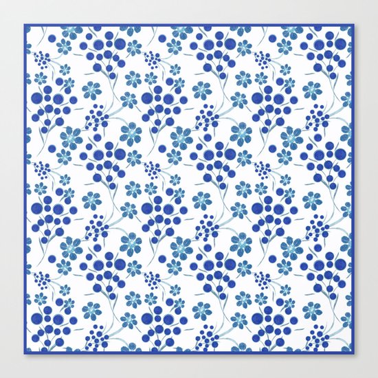 Blue flowers on a white background. Canvas Print