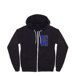 Lines Of Blue and White Abstract Geometric Pattern (On Grey) Zip Hoodie