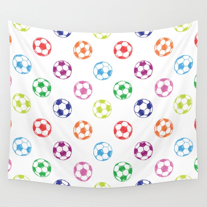 Soccer balls doodle pattern. Digital Illustration Background Wall Tapestry