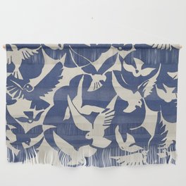 Pigeons in White and Blue Wall Hanging