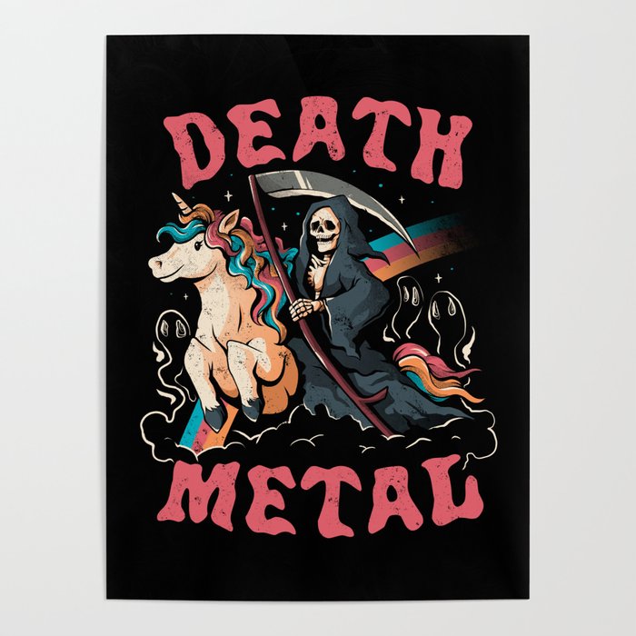 Death Metal - Cute Evil Skull Unicorn Gift Poster