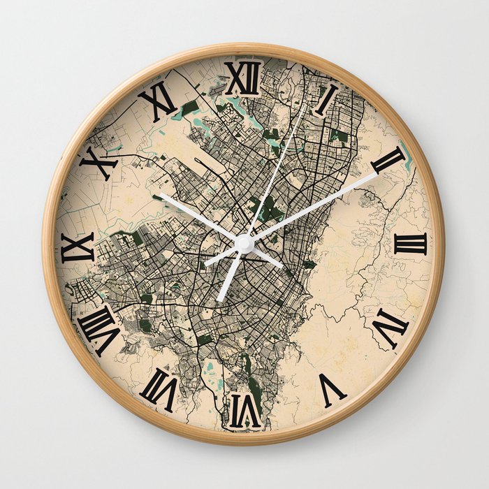Bogota City Map of Colombia - Vintage Wall Clock