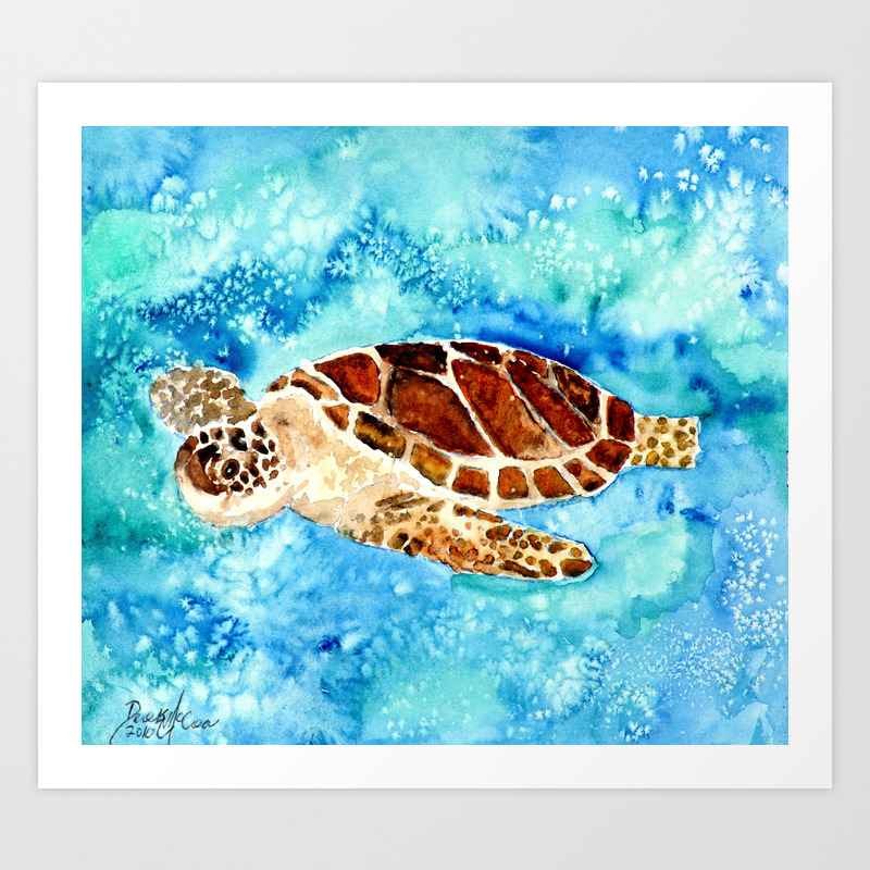 Sea Turtle Painting Art Print By Derekmccrea Society6