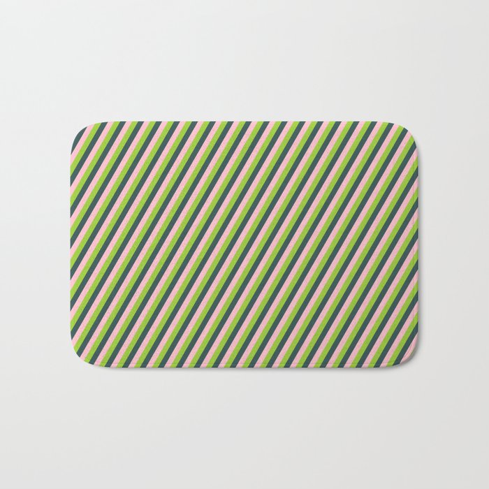 Pink, Green, and Dark Slate Gray Colored Stripes/Lines Pattern Bath Mat