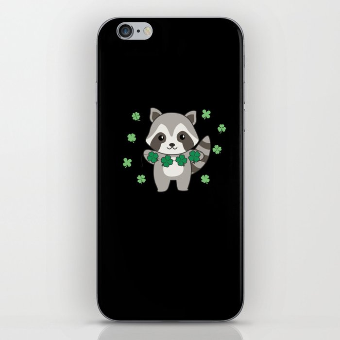 Raccoon With Shamrocks Cute Animals For Luck iPhone Skin