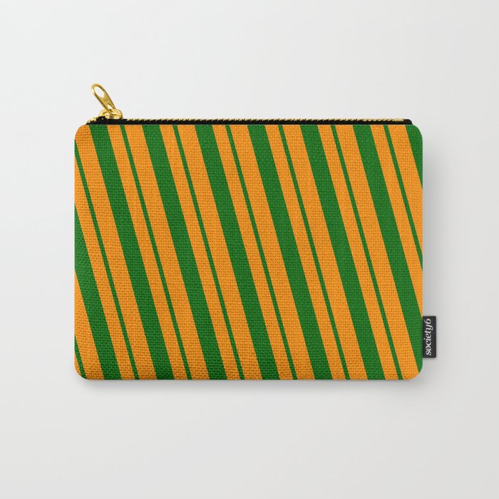 Dark Orange & Dark Green Colored Striped/Lined Pattern Carry-All Pouch