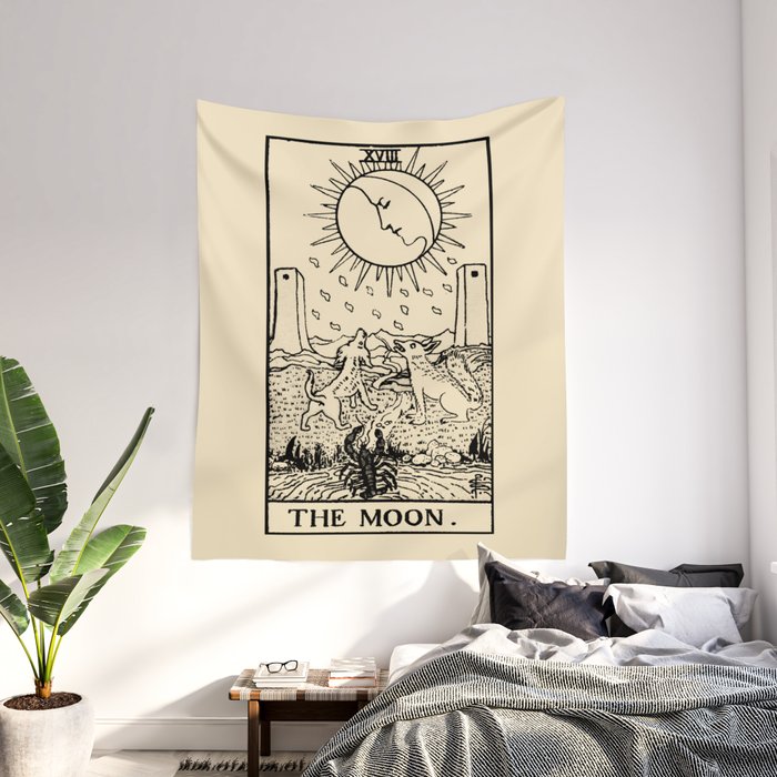 XVIII. The Moon Tarot Card on Parchment Wall Tapestry by Visionary Sea Society6