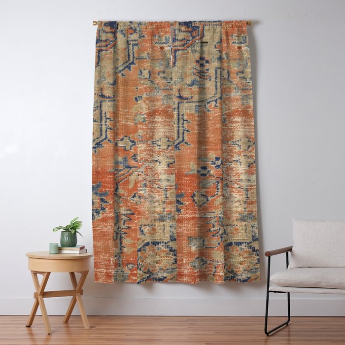Vintage Woven Navy And Orange Blackout Curtain By Jenniferrizzo