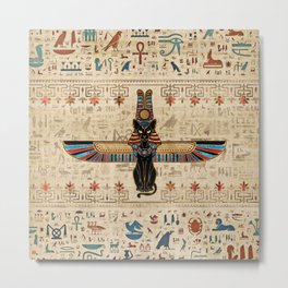 Egyptian Cat - Bastet on papyrus Metal Print | Gold, Catgoddess, Uadjet, Ethnic, Egyptiangoddess, Egyptiancat, Horus, Hieroglyphic, Graphicdesign, Wedjet 