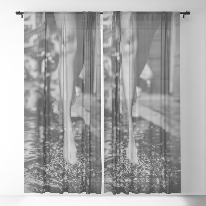 Walking ten feet off the ground female form over water portrait art black and white photograph / photography Sheer Curtain