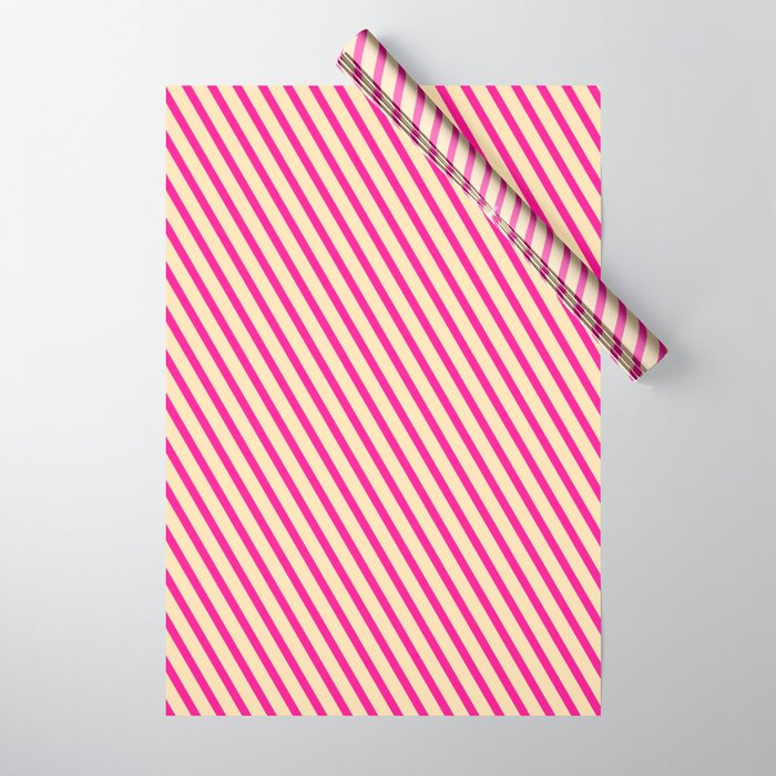 Beige & Deep Pink Colored Lines Pattern Wrapping Paper