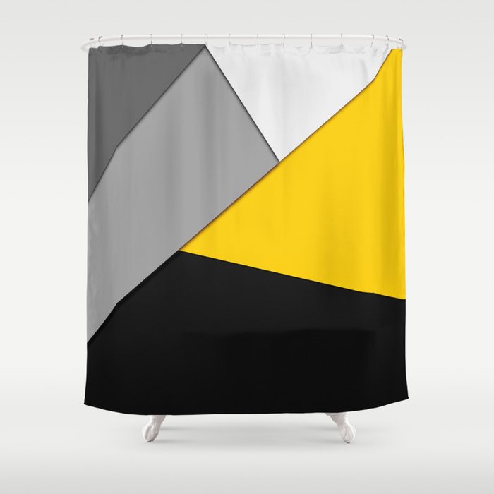 Black Geometric Shower Curtain, White Gray Geometric Shower Curtain