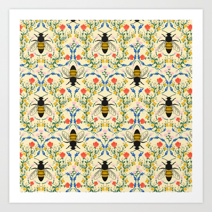 Bee Garden - Cream Art Print