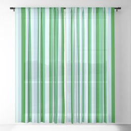 [ Thumbnail: Light Cyan, Light Blue, Green, and Sea Green Colored Pattern of Stripes Sheer Curtain ]