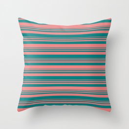 [ Thumbnail: Light Coral and Teal Colored Lined Pattern Throw Pillow ]