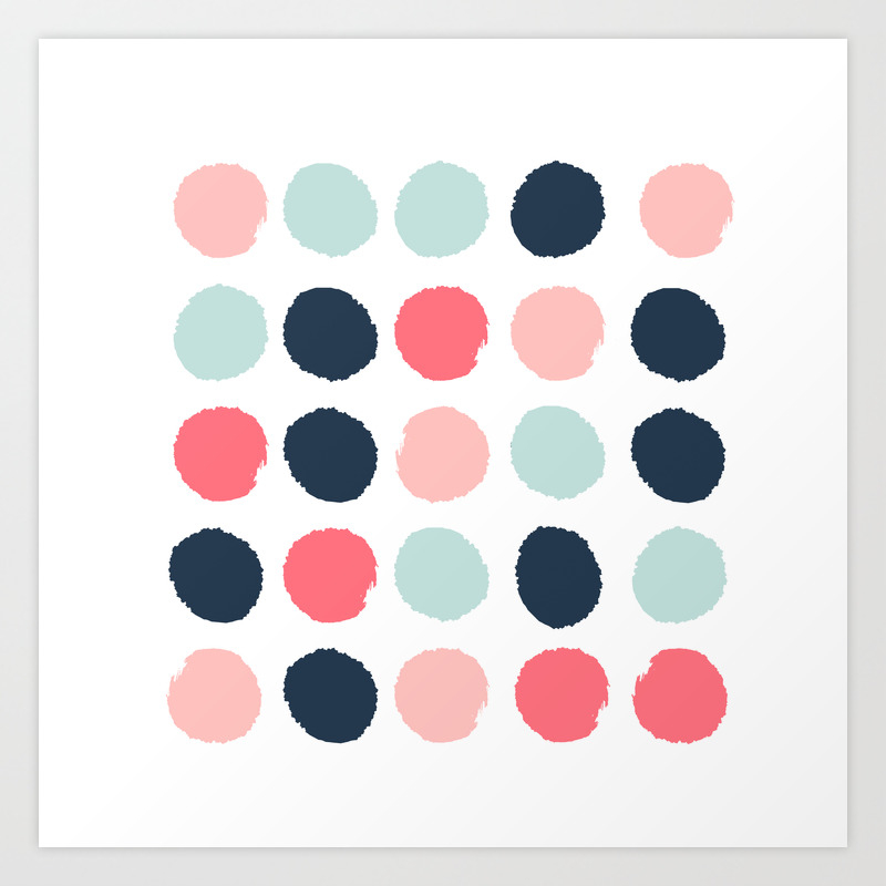 Dots Painted Coral Mint Navy Pink Pattern Dotted Polka Dot