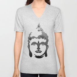 Buddha Head grey black white background V Neck T Shirt