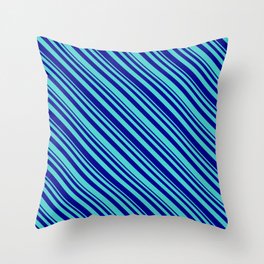 [ Thumbnail: Dark Blue & Turquoise Colored Striped/Lined Pattern Throw Pillow ]