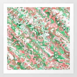 Funky Boho Psychedelic Pastel Red and Green Abstract Christmas Marble Art Print