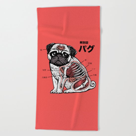 Pug Anatomy Beach Towel