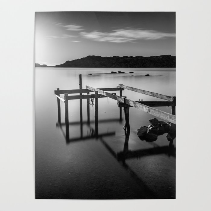 Pier Structure And Reflections in Black & White Poster