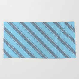 [ Thumbnail: Sky Blue and Light Slate Gray Colored Stripes Pattern Beach Towel ]