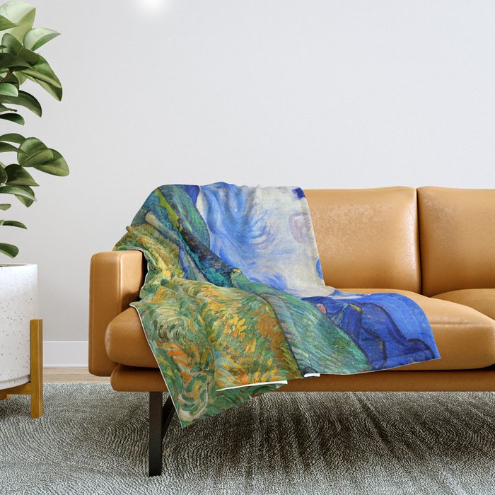 Van Gogh Mountain Meadow Landscape Painting Print Throw Blanket