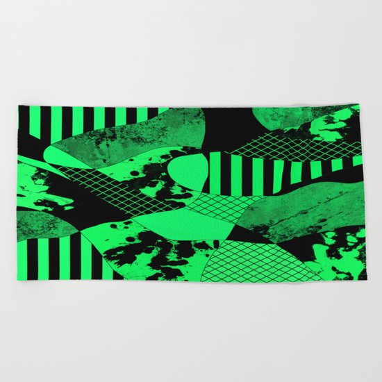 Black And Teal - Abstract, geometric, multi patterned artwork Beach Towel
