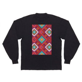 Red and Blue Pattern Design Long Sleeve T-shirt